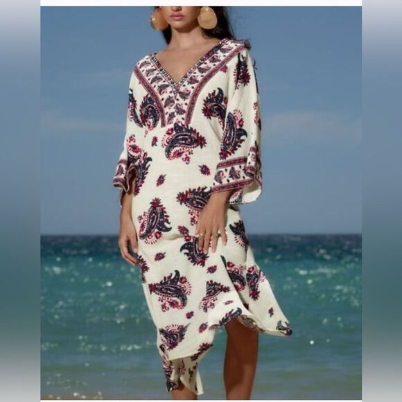 Zara PAISLEY PRINT MAXI TUNIC DRESS KAFTAN, size XS - Picture 1 of 9